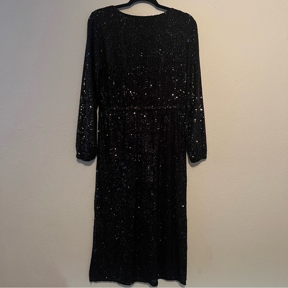 Betsey Johnson Black Sequin Long Sleeve Stretch long Dress Sz M - Picture 2 of 5